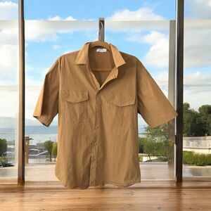 ASOS Urban Revivo Tan Short Sleeve Button-Up Shirt 👕 mens XL